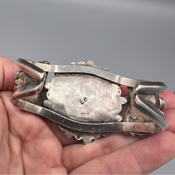 😍 Vintage Navajo Turquoise and Silver Cluster Bracelet Cuff by Lee Charley. - Picture 10 of 10